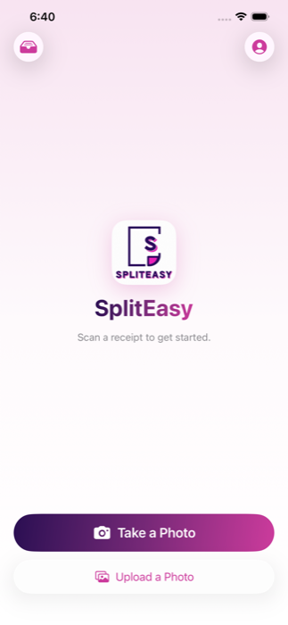 SplitEasy home screen